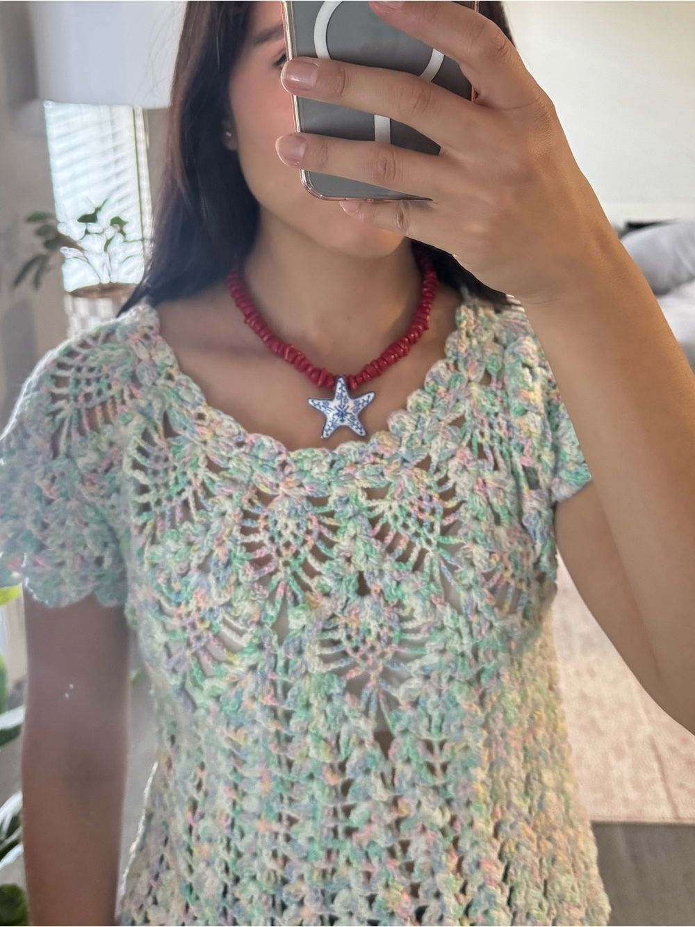 Beaded Necklace with Blue & White Starfish Pendant - Picture 5 of 8